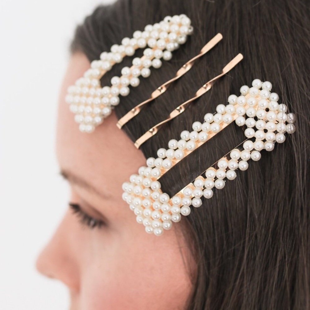 Pearl Barrettes & Gold Bobby Pins Set | Hair Clips